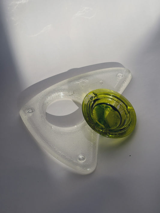 ATOMIC RESIN ASHTRAY | CLEAR WITH GREEN